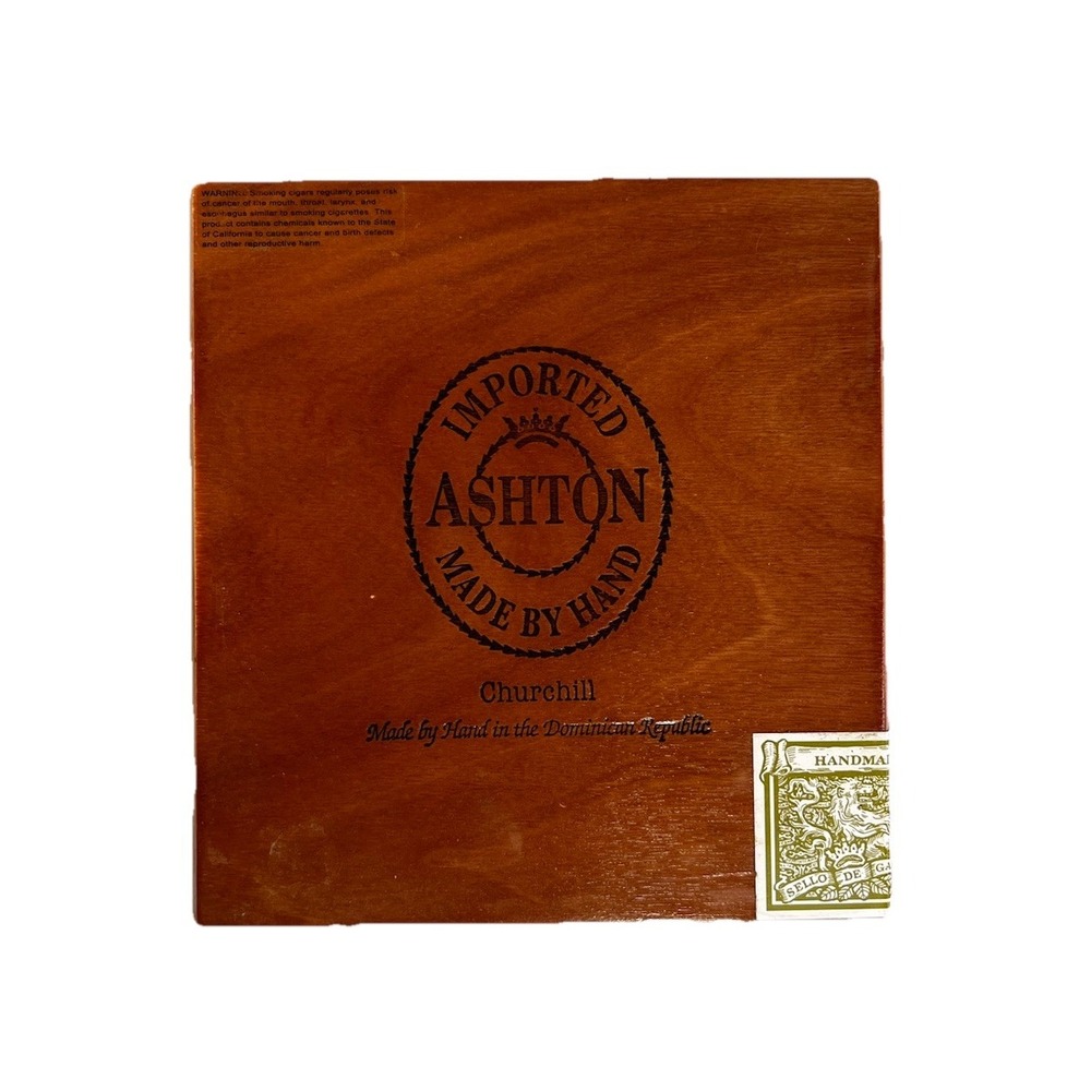 Ashton Churchill Emboss Wooden Cigar Box Hand‎ Made Dove Tail Dominican Republic